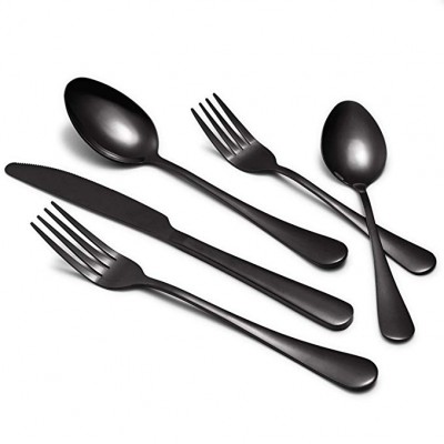 5PCS Matte Black Stainless Steel Flatware Set Mirror polished tableware with customized logo reusable dinnerware