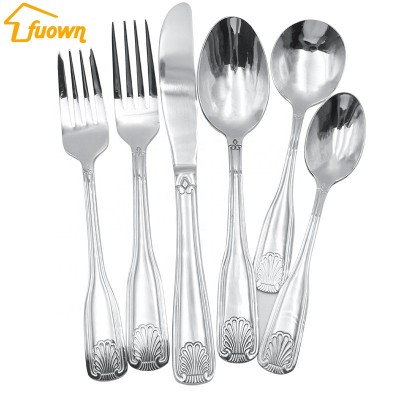 Amazon best sellers 18/10 silver 6 pcs stainless steel kitchen cutlery tableware set fork spoon knife