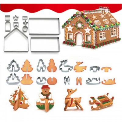 3D Christmas Biscuit Tools Stainless Steel Gingerbread House Cookie Cutter set mold